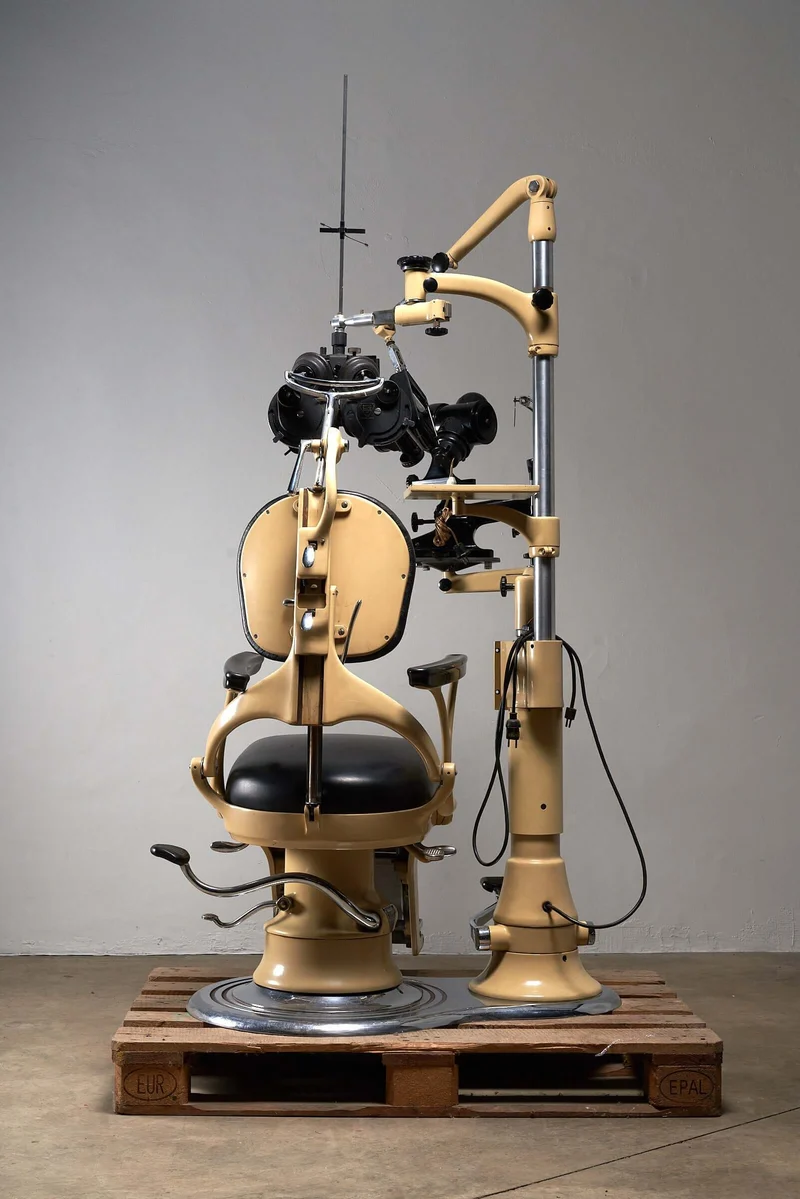 Vintage Optometry Examination Chair and Equipment, 1900s Medical Apparatus