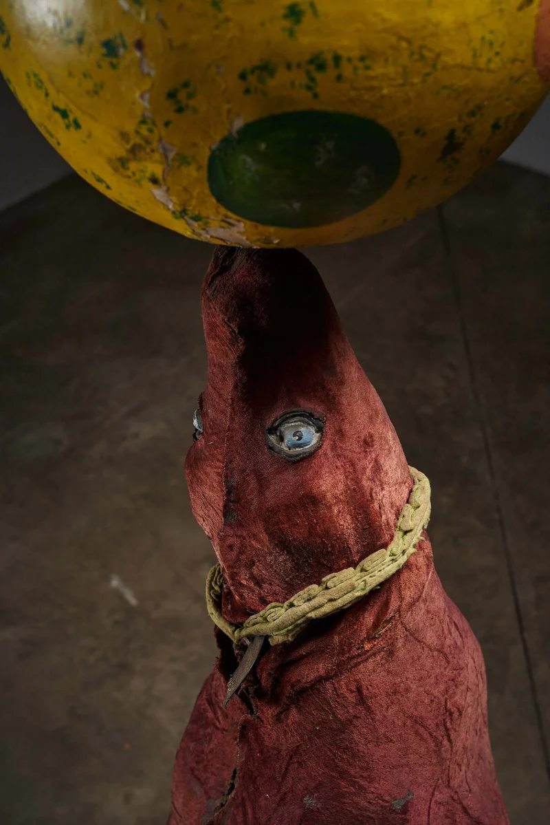 Antique Circus Seal with Ball, Hand-Painted Wooden Mechanism