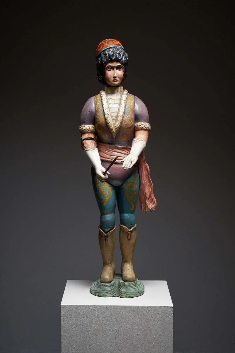 Antique Carousel Conductor Figure, Hand-Painted Wood, Early 20th Century