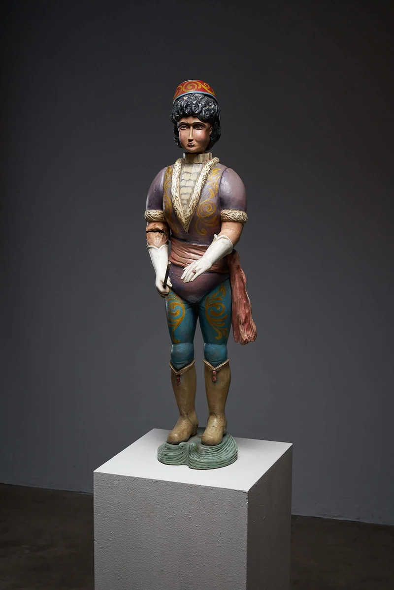 Antique Carousel Conductor Figure, Hand-Painted Wood, Early 20th Century