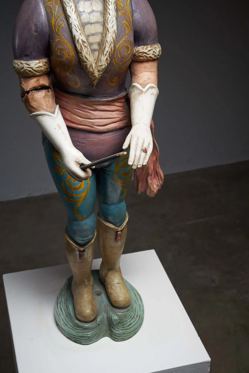 Antique Carousel Conductor Figure, Hand-Painted Wood, Early 20th Century