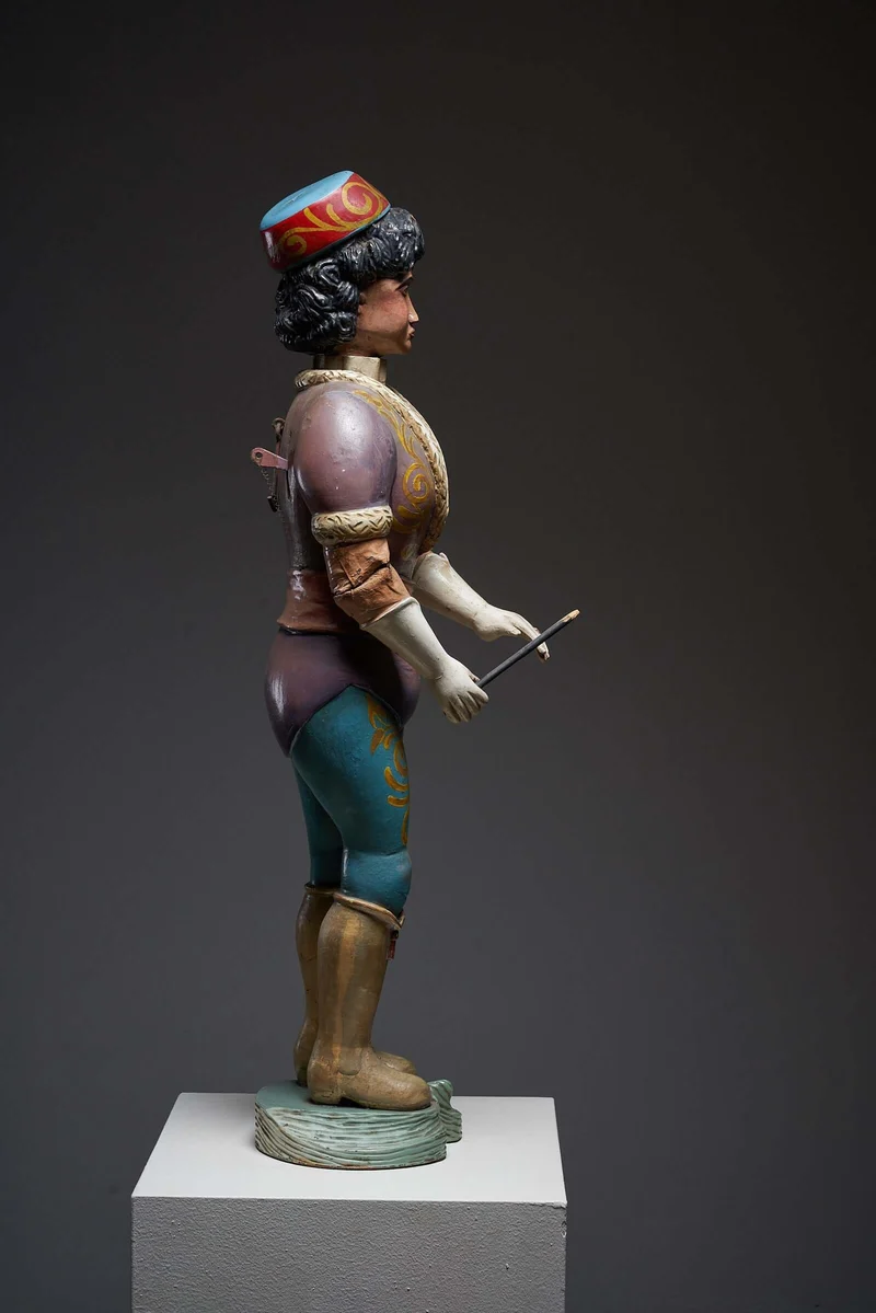 Antique Carousel Conductor Figure, Hand-Painted Wood, Early 20th Century