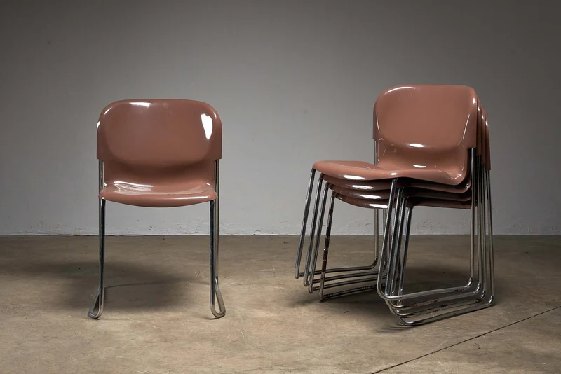 1 of 4 SM Swing Chairs by Gerd Lange for Drabert, 1970s Brown Stacking Chairs