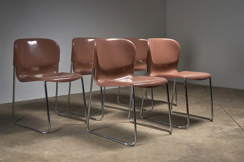 1 of 4 SM Swing Chairs by Gerd Lange for Drabert, 1970s Brown Stacking Chairs