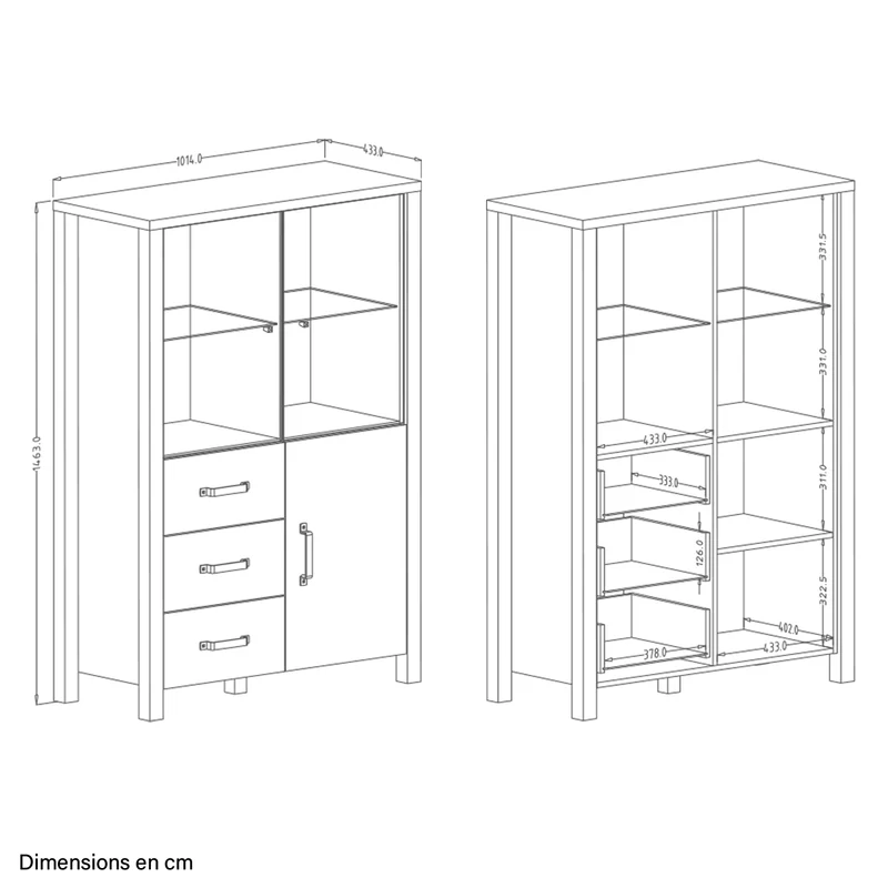 Vaisselier 3 portes 3 tiroirs Lyam Bois et Noir