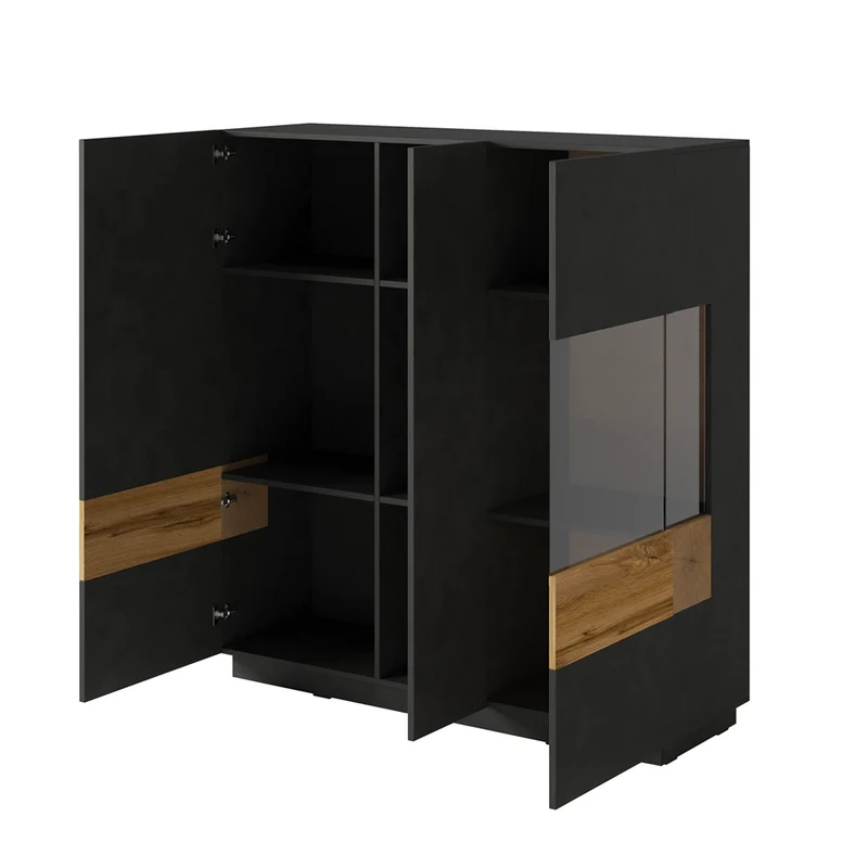 Vaisselier 3 portes Andrea Gris anthracite et Bois