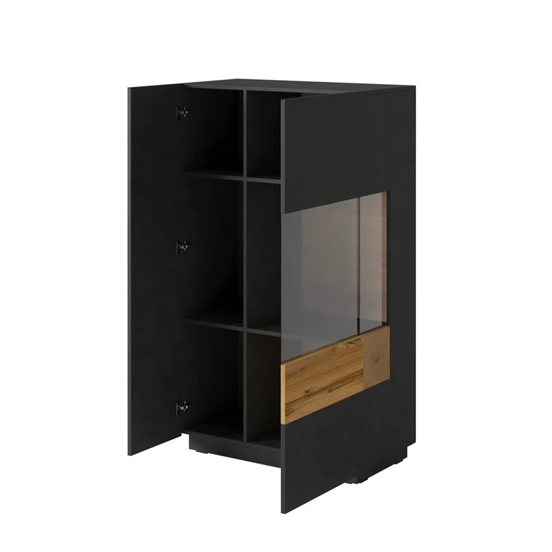 Vaisselier 2 portes ouverture droite Andrea Gris anthracite et Bois