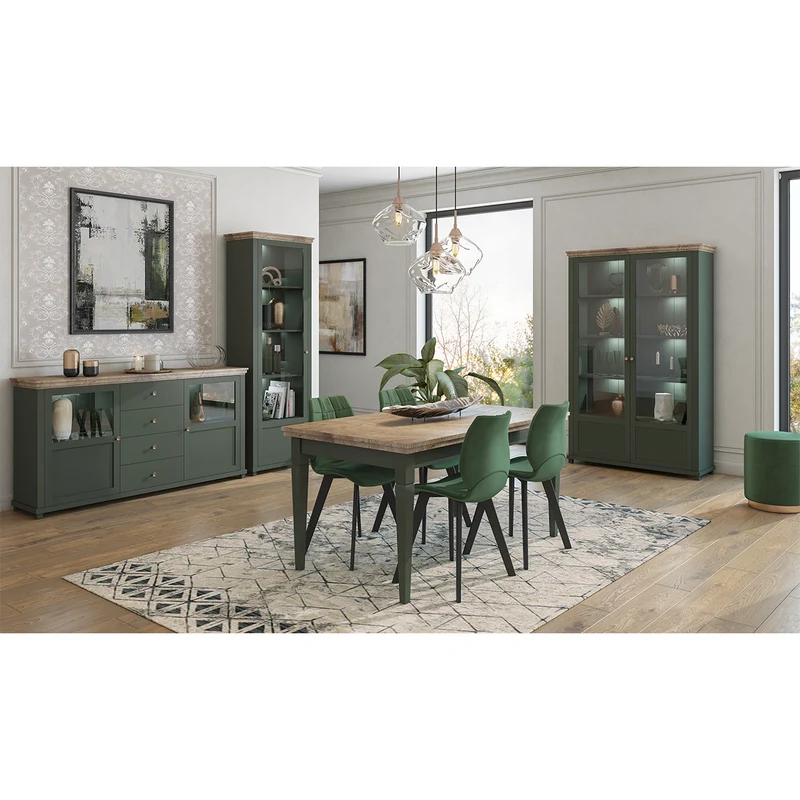 Vaisselier 2 portes Martin Vert et Bois