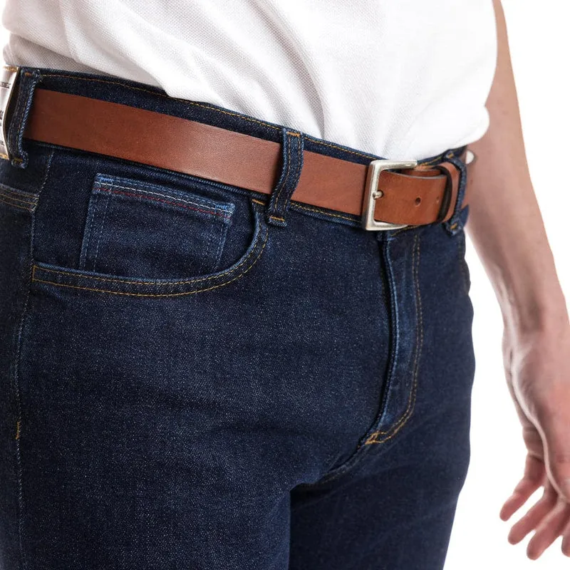 Ceinture cuir véritable cognac large