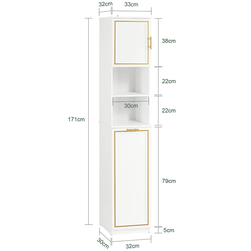 SoBuy BZR87-W Meuble Colonne de Salle de Bain Armoire Haute Étagère étroite avec 2 Portes, 2 Compartiments et 1 Panier à Linge