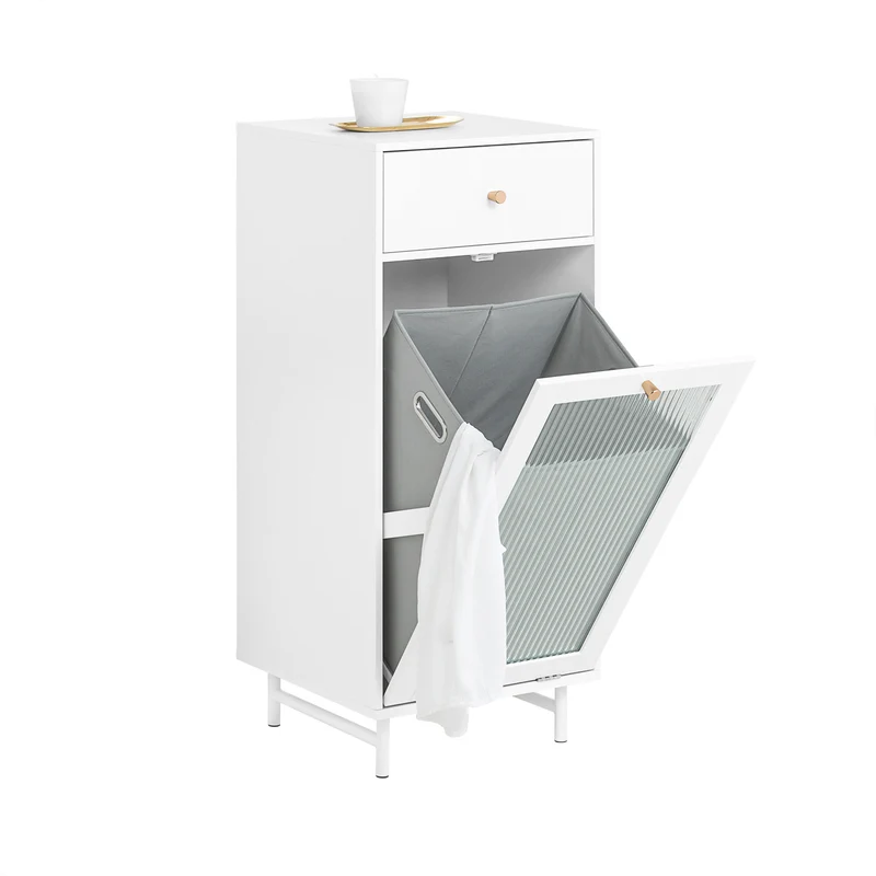 SoBuy BZR116-W Armoire à Linge avec Sac à Linge Corbeille à Linge Panier à Linge Amovible Meuble Bas de Salle de Bain