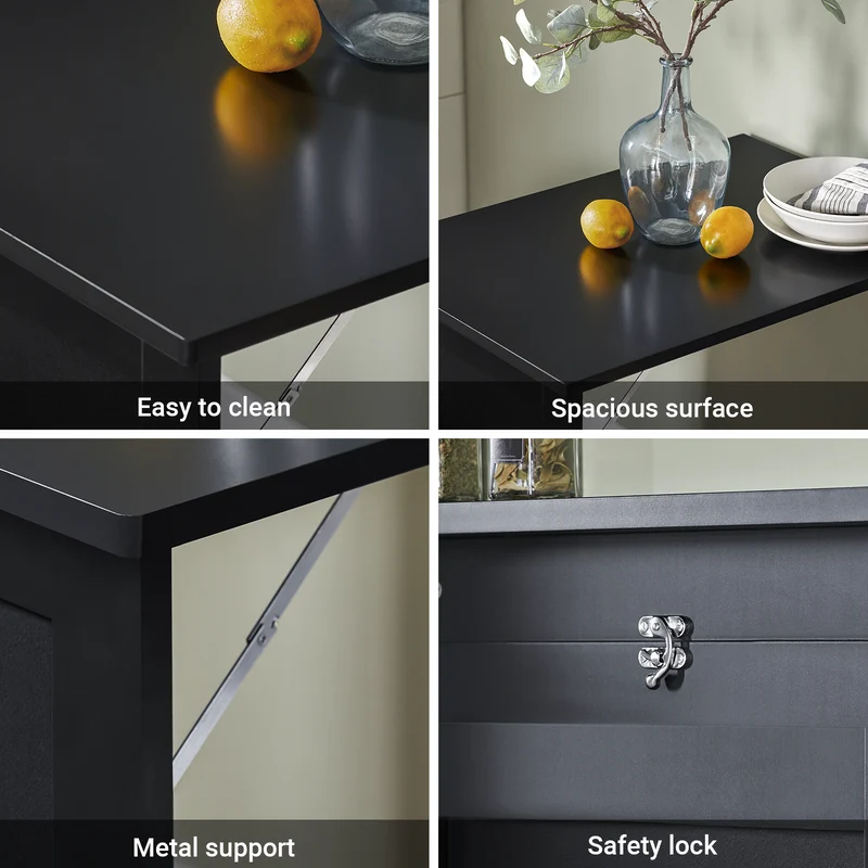 SoBuy FWT20-SCH Table Murale Rabattable à Manger Pliable avec Tableau Mémo Extensible Gain de Place pour Cuisine, Bureau et Petits Espaces Noire 50cm x 75cm x 76cm