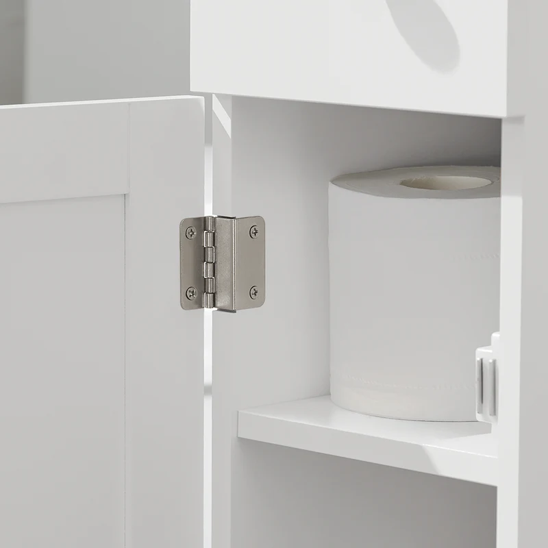 SoBuy BZR106-W Meuble de Rangement Salle de Bain Étroit sur Roulettes, Support Papier Toilette, Armoire Toilettes WC Compact Chariot de Stockage