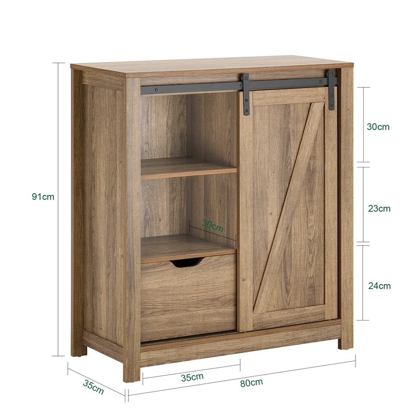 SoBuy FSB59-BR Buffet Meuble de Rangement avec Porte de Grange Coulissante, Commode Multifonction pour Entrée Salon Cuisine – 80x35x92 cm, Marron