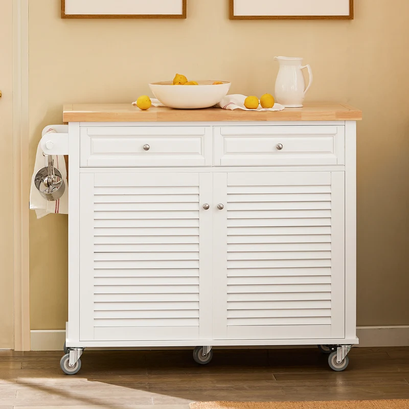 SoBuy FKW84-II-WN Desserte sur roulettes Meuble de Cuisine de Service Roulant avec Plans de Travail Rabattable