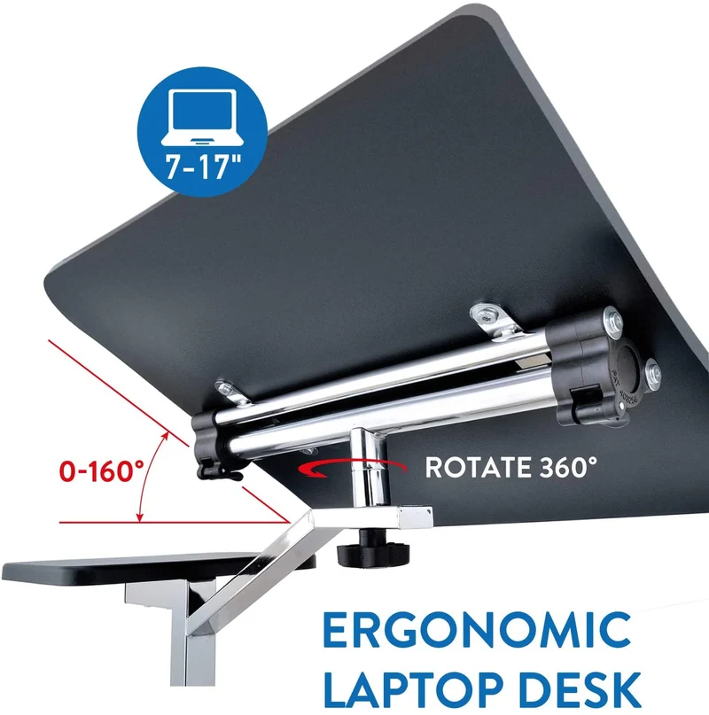 Bureau d'ordinateur portable à roulettes en hauteur portable et réglable avec tapis de souris