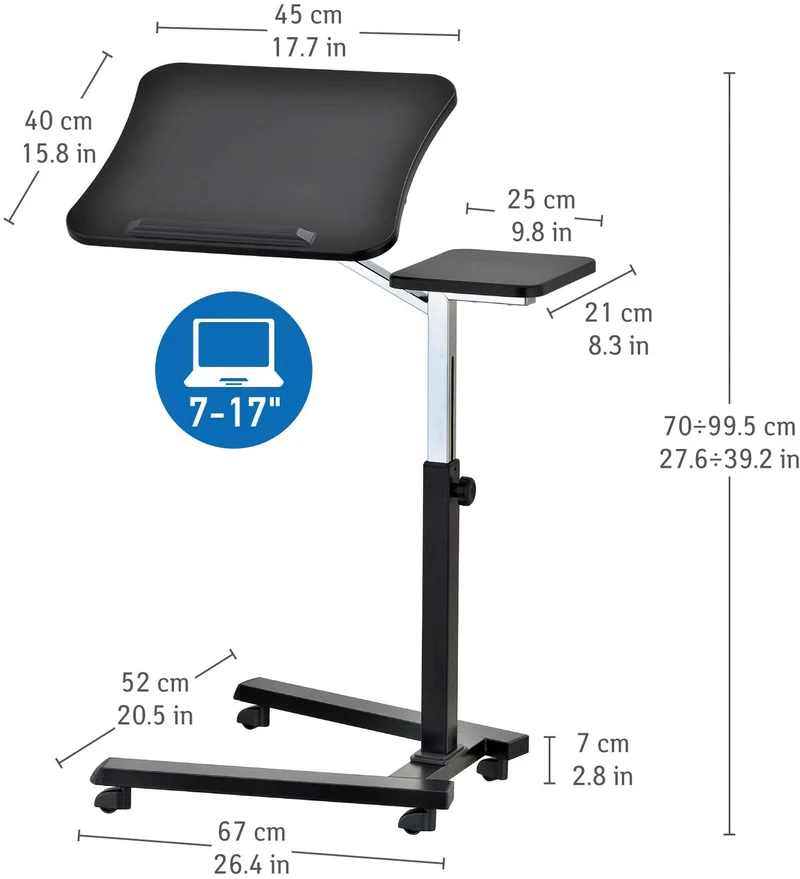 Bureau d'ordinateur portable à roulettes en hauteur portable et réglable avec tapis de souris