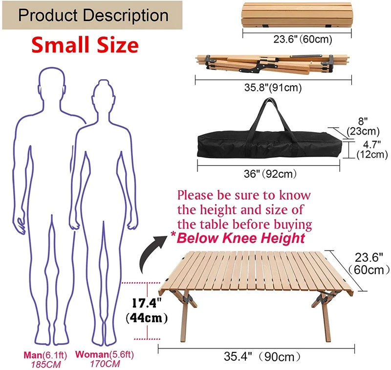 Table de pique-nique en bois extérieure pliable portable Cake Roll
