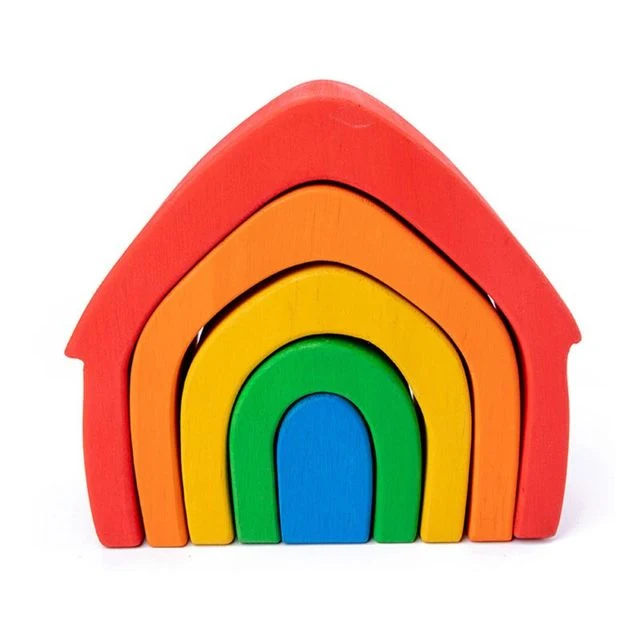 Jeu d'empilage d'empileur arc-en-ciel en bois blocs de puzzle de nidification jouet éducatif pour enfants bébé tout-petits