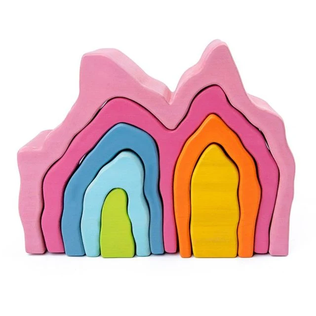 Jeu d'empilage d'empileur arc-en-ciel en bois blocs de puzzle de nidification jouet éducatif pour enfants bébé tout-petits