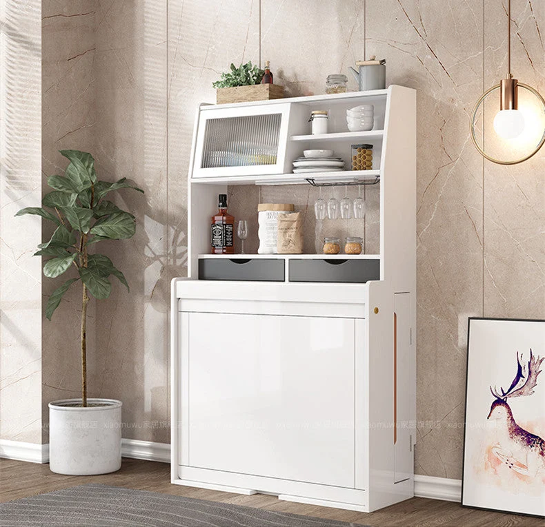 Table à manger multifonctionnelle pliante en bois massif avec armoire et chaises pliantes