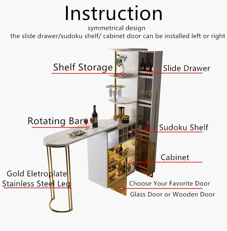 Table de bar à vin rotative de luxe léger et moderne de nouvelle conception 2021 avec armoire