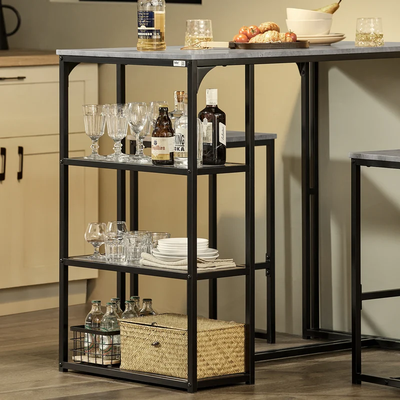 SoBuy OGT43-HG Lot Table et 2 Tabourets de Bar Ensemble Table de Bar + Chaises de Bar Table de Bistrot Table Mange-Debout Table Haute