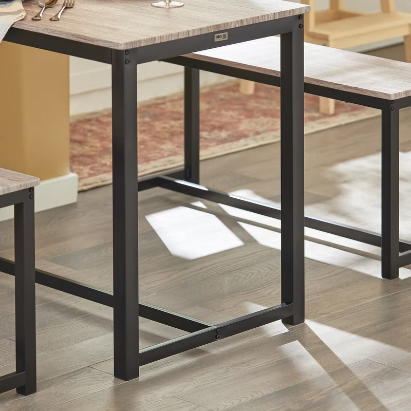 SoBuy OGT25-HN Ensemble Table à Manger et 2 Bancs, Set de 3 Pièces, Ensemble de Table de Cuisine avec 2 Bancs