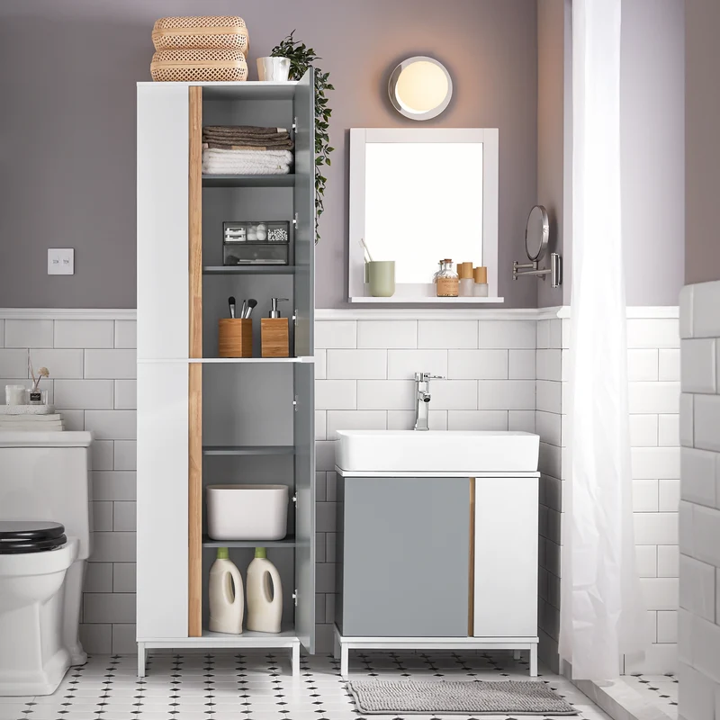 SoBuy BZR76-HG Meuble Colonne de Salle de Bain Placard Armoire Toilette Haute Etagères de Rangement