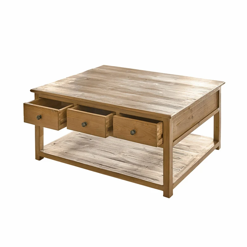 Table basse LOBERON Etienne sapin revalorisé 6 tiroirs