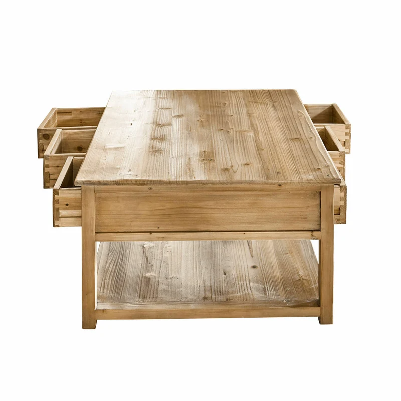 Table basse LOBERON Etienne sapin revalorisé 6 tiroirs