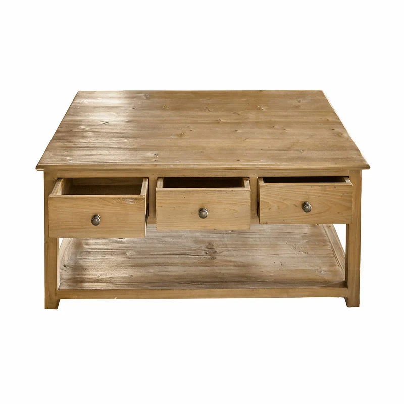 Table basse LOBERON Etienne sapin revalorisé 6 tiroirs