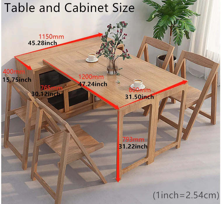 Table de salle à manger multifonction pliante et extensible avec armoire de rangement cachée