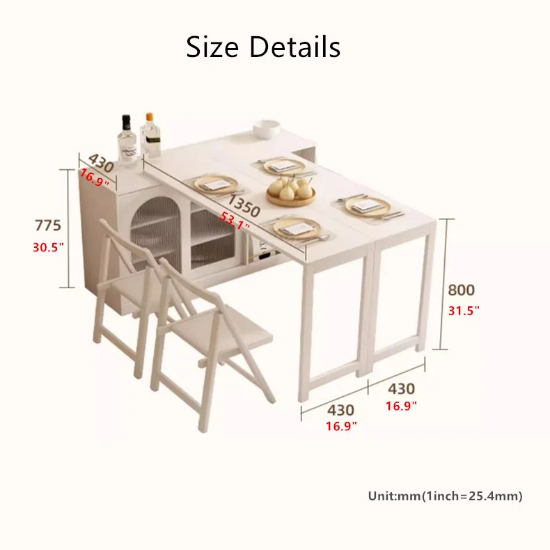 Table de salle à manger multifonction pliante et extensible avec armoire de rangement cachée