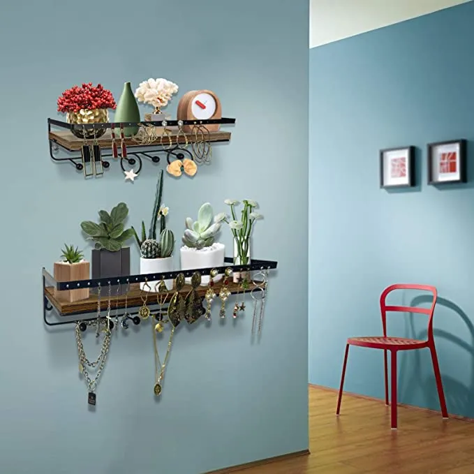 Étagères murales Étagère de rangement rustique murale Porte-bijoux Organisateur d'accessoires