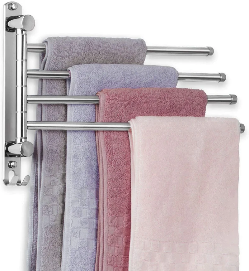 Porte-serviettes pivotant à 4 bras en acier inoxydable