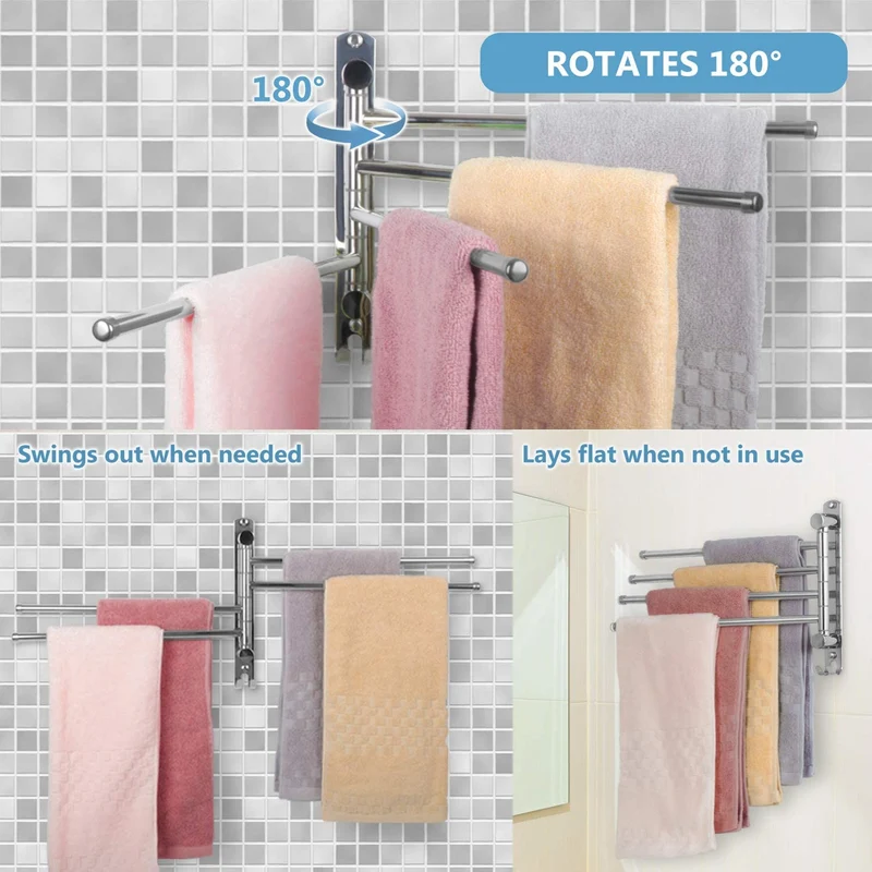 Porte-serviettes pivotant à 4 bras en acier inoxydable