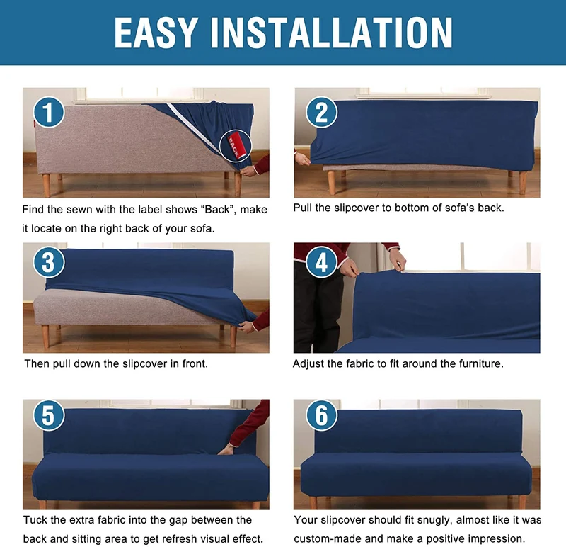 Housses de canapé extensible sans bras Futon (16 modèles différents au choix)