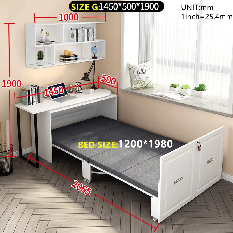 Bureau d'ordinateur d'angle télescopique et rotatif avec lit pliant