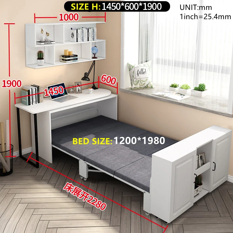 Bureau d'ordinateur d'angle télescopique et rotatif avec lit pliant
