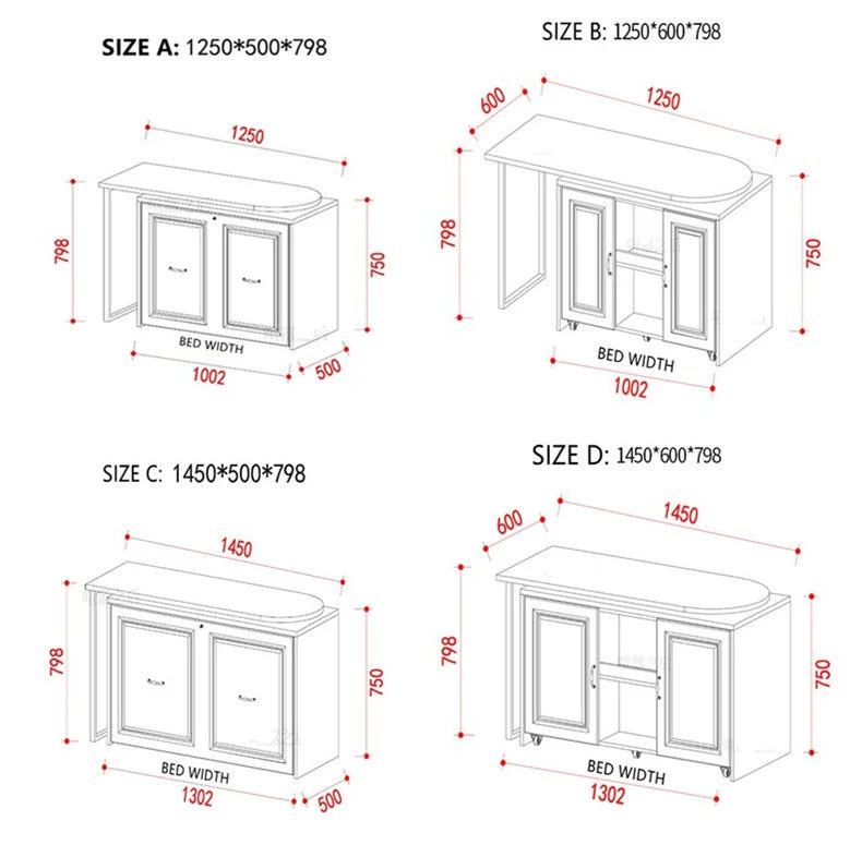 Bureau d'ordinateur d'angle télescopique et rotatif avec lit pliant