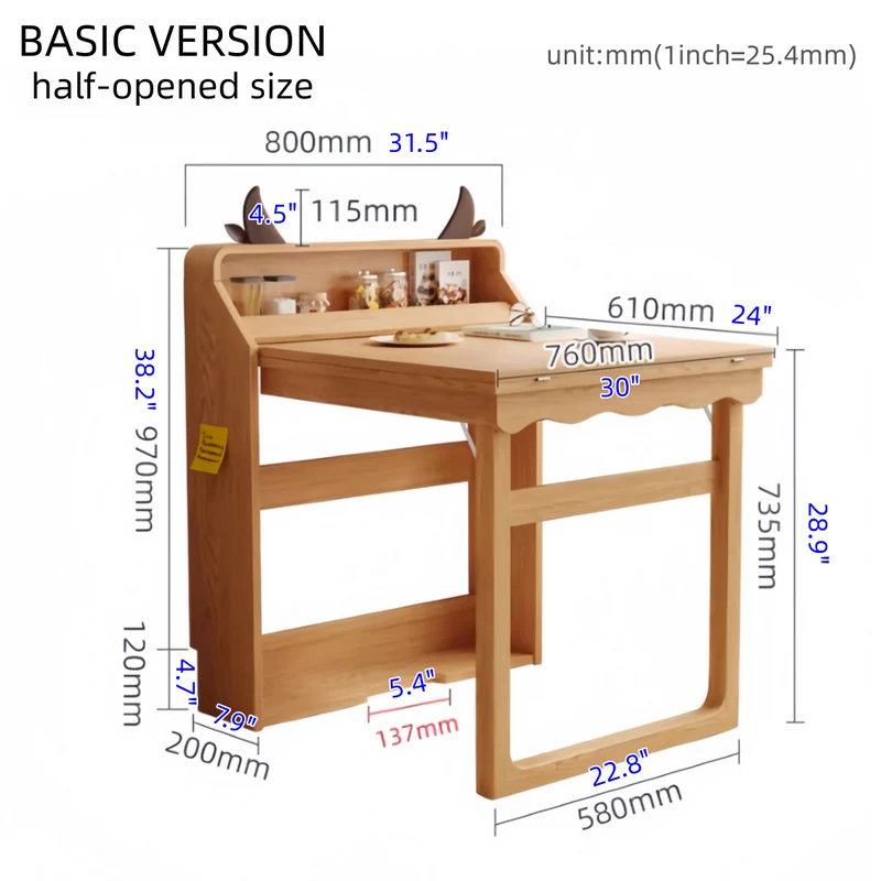 Table à manger multifonctionnelle pliante en bois massif pour petits appartements