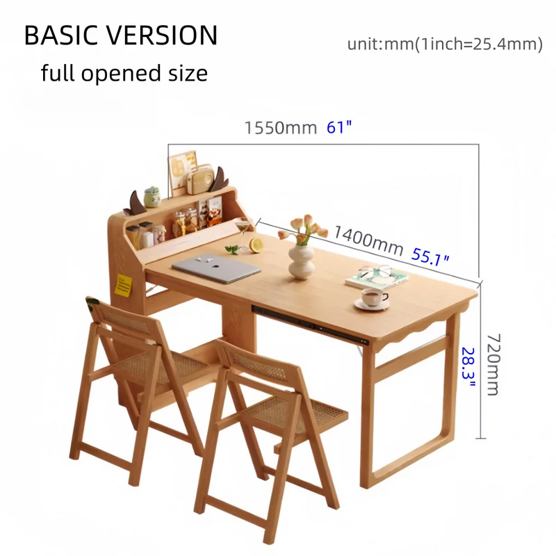Table à manger multifonctionnelle pliante en bois massif pour petits appartements
