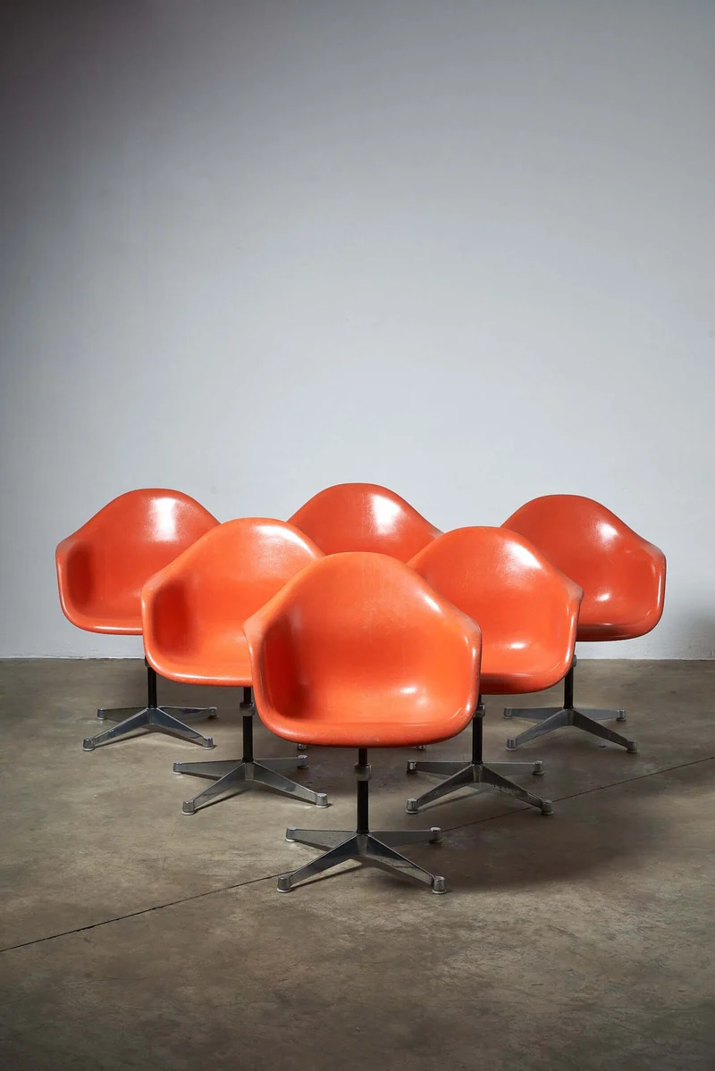 Mid-Century Charles Eames for Herman Miller Fiberglass Dining Chairs in Orange