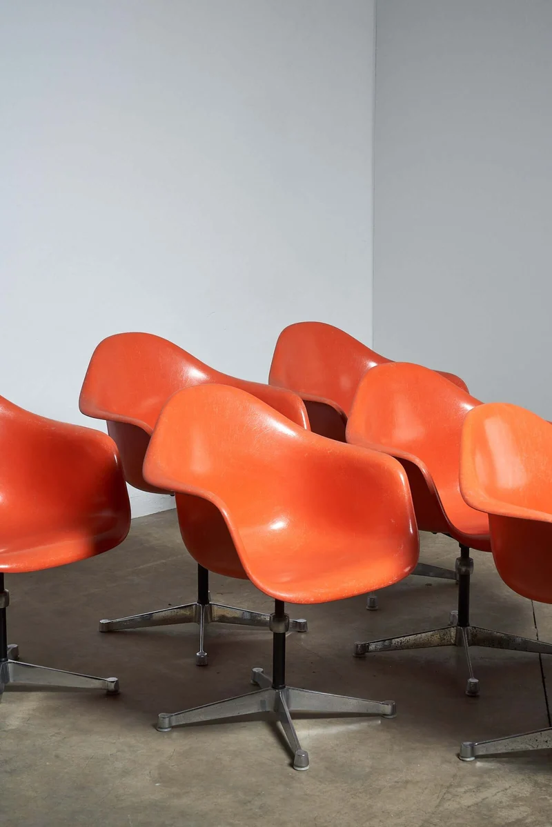 Mid-Century Charles Eames for Herman Miller Fiberglass Dining Chairs in Orange
