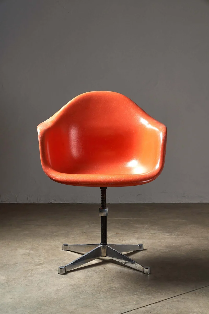 Mid-Century Charles Eames for Herman Miller Fiberglass Dining Chairs in Orange