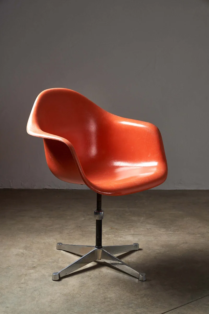 Mid-Century Charles Eames for Herman Miller Fiberglass Dining Chairs in Orange