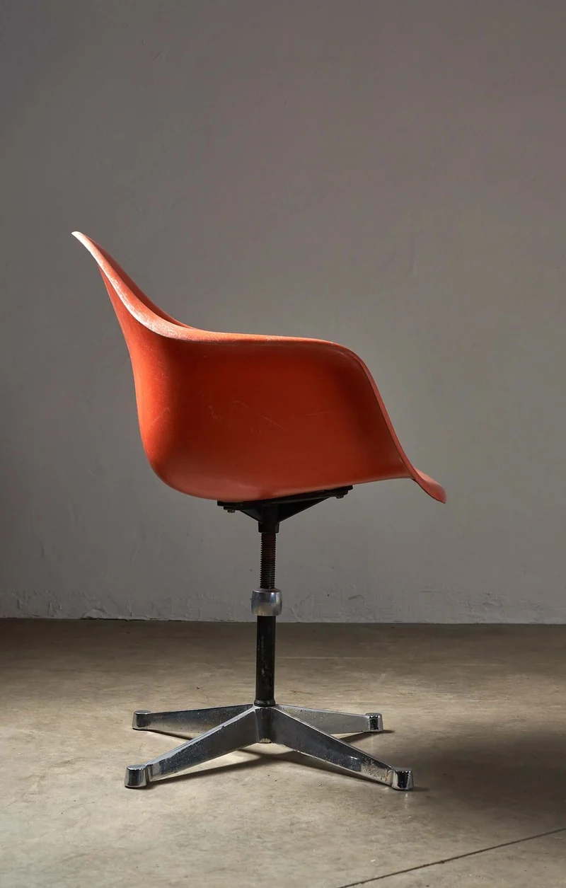 Mid-Century Charles Eames for Herman Miller Fiberglass Dining Chairs in Orange