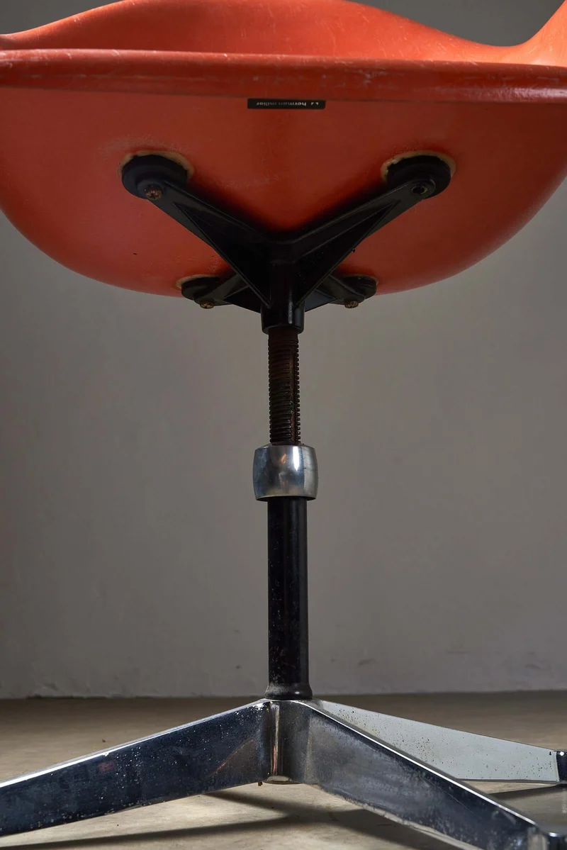 Mid-Century Charles Eames for Herman Miller Fiberglass Dining Chairs in Orange