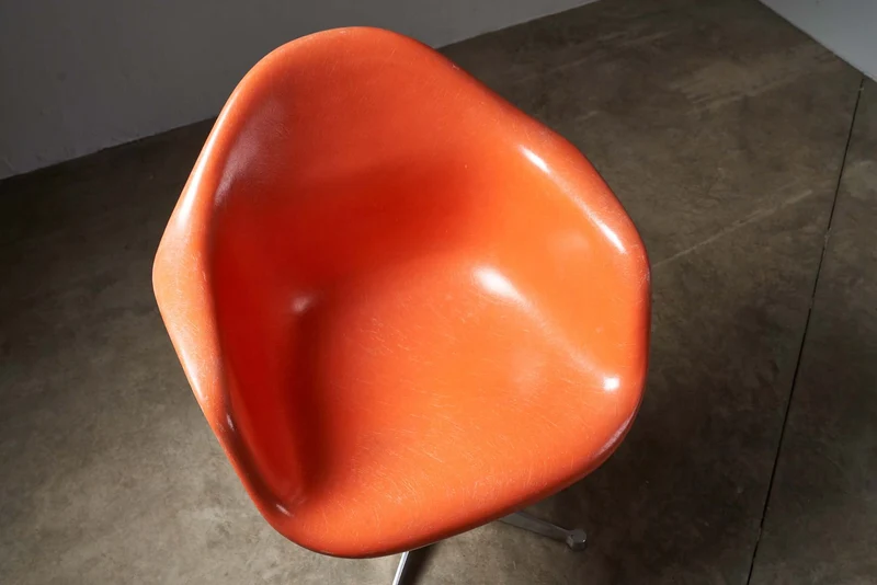 Mid-Century Charles Eames for Herman Miller Fiberglass Dining Chairs in Orange